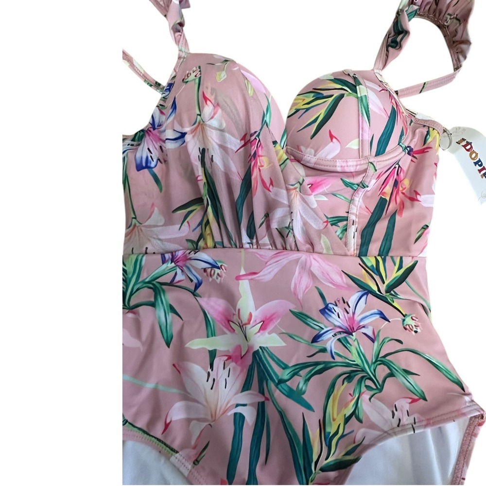 IDOPiP Floral One Piece Swimsuit Ruffle‎ Strap Padded Lined
